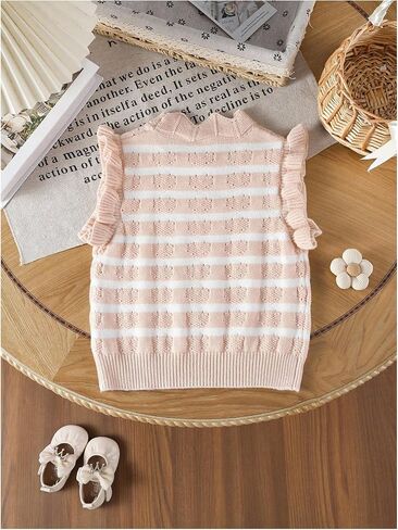 Floerns Toddler Girl's Striped Print Knitwear Pullover Tank Ruffle Trim Sweater Vest in Saudi Arabia