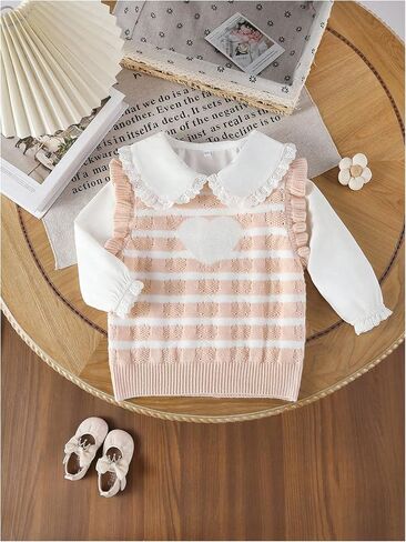 Floerns Toddler Girl's Striped Print Knitwear Pullover Tank Ruffle Trim Sweater Vest in Saudi Arabia