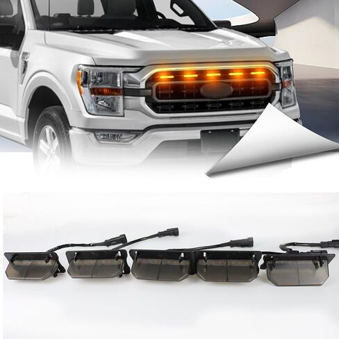 مصابيح شبكية أمامية LED 5 قطع متوافقة مع 2021 2022 2023 F150 XL/XLT/XLT Sport Wiring ترقية مصباح الشواية ملحقات ضوء الجري النهاري الكهرماني (مدخن) in Kuwait