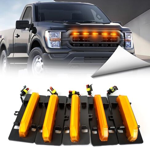 مصابيح شبكية أمامية LED 5 قطع متوافقة مع 2021 2022 2023 F150 XL/XLT/XLT Sport Wiring ترقية مصباح الشواية ملحقات ضوء الجري النهاري الكهرماني (مدخن) in Kuwait