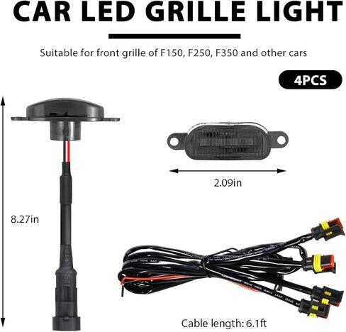 4 PCS Car LED Grille Lights, Waterproof Bright Front Grill Trim Lamps with Wiring Harness, Bumper LED Running Lights for 2004-2019 F150 F250 F350 Raptor 2013-2018 Ram 1500 (Black & White) in Saudi Arabia