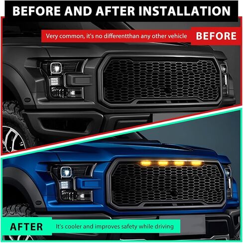 4 PCS Car LED Grille Lights, Waterproof Bright Front Grill Trim Lamps with Wiring Harness, Bumper LED Running Lights for 2004-2019 F150 F250 F350 Raptor 2013-2018 Ram 1500 (Black & White) in Saudi Arabia