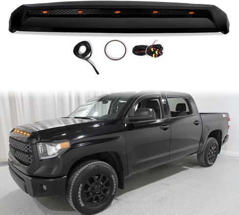 Gloss Black Upper Hood Bulge Molding Grille Fit for Tundra 2007-2021 with Amber LED Grille Lights Kit in Saudi Arabia
