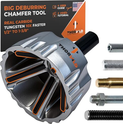THORVALD Deburring External Chamfer Tool with Tungsten Carbide Blade - Deburr Tool for All Thread, All Metal Rod, Pipe, PVC, 3D Printing - 1/8" to 3/4" Diameter (3~19mm) - User Guide + Video Tutorial in Saudi Arabia