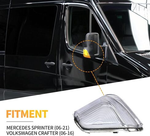 Passenger Side Mirror Turn Signal Light Cover Compatible with 2006-2021 Mercedes Benz Sprinter W906 VW Crafter Turn Signal Indicator Marker Lights, without Bulb (Right Side (W/O Bulbs)) in Kuwait