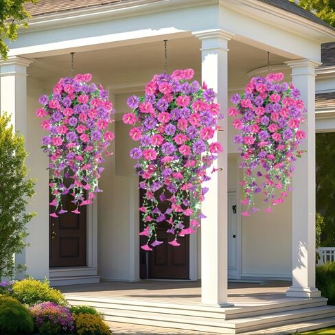 2 Sets of Hanging Flowers, Mixed Textile Morning Glory and Eucalyptus Leaves, UV-Resistant, Real Artificial Plants in Saudi Arabia