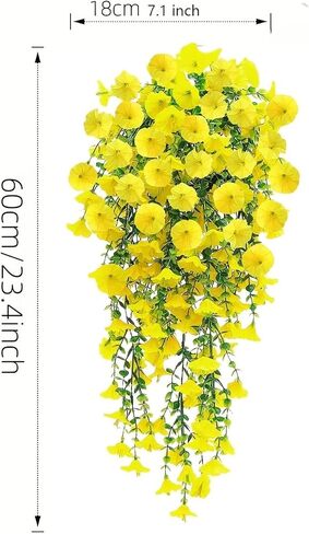 2 Sets of Hanging Flowers, Mixed Textile Morning Glory and Eucalyptus Leaves, UV-Resistant, Real Artificial Plants in Saudi Arabia