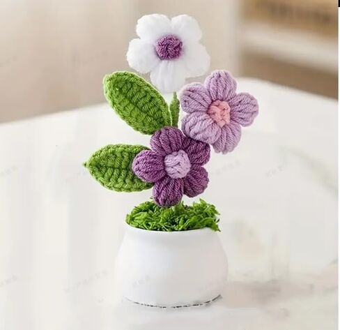 Crochet Small Flowers with Pot, Gradient Handmade Colourful Flowers for Friends, Family and Loved Ones for Home Office Decoration, Car Decoration, Valentine's Day Gifts (Purple) in Saudi Arabia