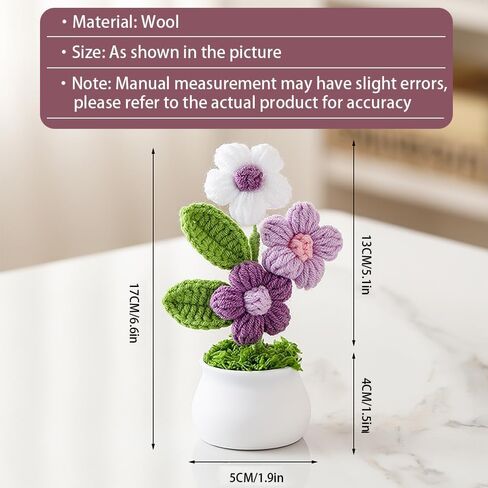 Crochet Small Flowers with Pot, Gradient Handmade Colourful Flowers for Friends, Family and Loved Ones for Home Office Decoration, Car Decoration, Valentine's Day Gifts (Purple) in Saudi Arabia