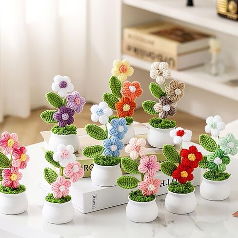 Crochet Small Flowers with Pot, Gradient Handmade Colourful Flowers for Friends, Family and Loved Ones for Home Office Decoration, Car Decoration, Valentine's Day Gifts (Purple) in Saudi Arabia