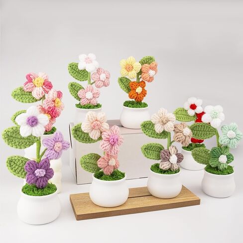 Crochet Small Flowers with Pot, Gradient Handmade Colourful Flowers for Friends, Family and Loved Ones for Home Office Decoration, Car Decoration, Valentine's Day Gifts (Purple) in Saudi Arabia