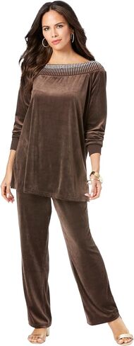 Roaman's Women's Plus Size Rhinestone-Detailed Velour Set in Saudi Arabia