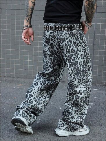 Verdusa Men's Boho Floral Print Casual Pants Grunge Straight Leg Long Trousers in Saudi Arabia