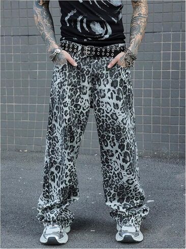 Verdusa Men's Boho Floral Print Casual Pants Grunge Straight Leg Long Trousers in Saudi Arabia