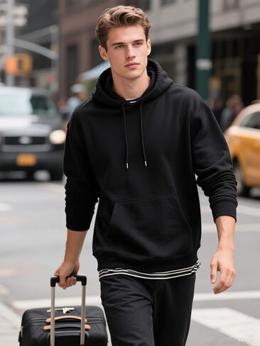 سويت شيرت بغطاء للرأس للرجال، سويت شيرت رياضي متوسط ​​الوزن للرجال، بأكمام طويلة، قميص من الصوف مع جيب in Kuwait