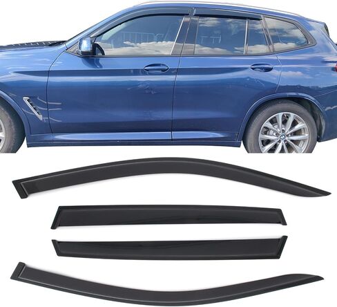 شريط IKON MOTORSPORTS على أقنعة النوافذ متوافق مع 2018-2024 BMW G01 X3، دخان أكريليك/واقي مطر ملون، عاكسات الرياح الجانبية للنافذة 4 قطع in Kuwait