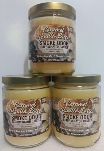 Smoke Odor Exterminator 13oz Jar Candle, Caramel Vanilla Latte Three Pack. in Saudi Arabia