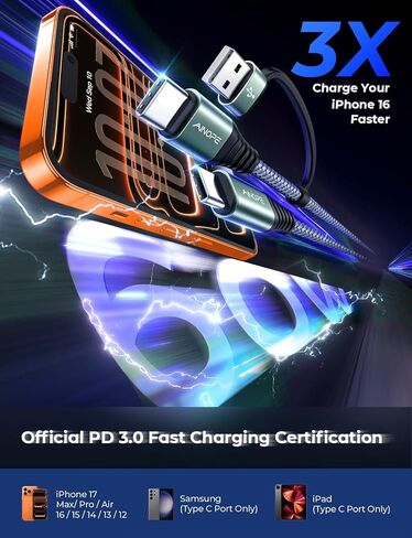 AINOPE USB C Cable 10FT,2 Pack USB C to USB C Cable New Nylon Braided USB C Charger Cable Fast Charging Cable for iPhone 15 Pro Max Plus, iPad Pro MacBook Air Pro 2020,Samsung Galaxy S23,Switch in Kuwait