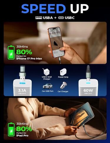 AINOPE USB C Cable 10FT,2 Pack USB C to USB C Cable New Nylon Braided USB C Charger Cable Fast Charging Cable for iPhone 15 Pro Max Plus, iPad Pro MacBook Air Pro 2020,Samsung Galaxy S23,Switch in Kuwait