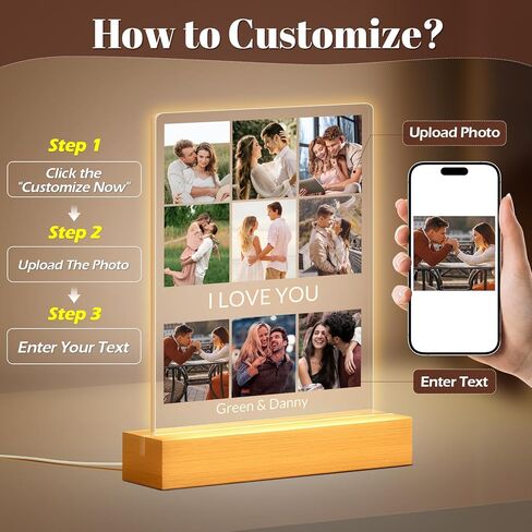 إطارات صور مخصصة مع صورة، إطار صور شخصي مع إضاءة ليلية، إطارات صور مخصصة، هدايا عيد ميلاد مخصصة للذكرى السنوية للنساء والرجال وصديقتها وزوجها in Kuwait