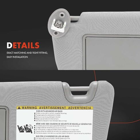A-Premium Driver Left Side Sun Visor Compatible with Toyota Highlander 2014 2015 2016 2017 2018 2019 - with Vanity Mirror, with Vanity Light, Gray Color - Replaces 743200E074B0, 74320-0E074-B0 in Saudi Arabia