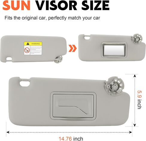 Grey Driver Left + Passenger Right Side Sun Visor Replacement Compatible with 2011 2012 2013 2014 2015 2016 Chevy Chevrolet Cruze Replace 95034256, 95034253, 84126667, 84126658 in Saudi Arabia