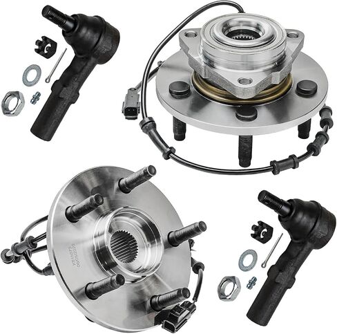 Detroit Axle - Front 4pc Wheel Bearing Hubs Kit for 02-05 Dodge Ram 1500, 2 Wheel Bearing and Hubs 2 Outer Tie Rod Ends 2002 2003 2004 2005 Replacement in Saudi Arabia