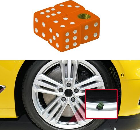 4PCS Dice Style Car Wheel Tire Valve Caps, Car Tire Valve Stem Caps, Universal Copper Core Dustproof Tire Valve Stem Covers for Cars, SUV, Trucks, Bikes, Motorcycles, Bicycles (Orange) in Saudi Arabia
