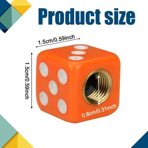 4PCS Dice Style Car Wheel Tire Valve Caps, Car Tire Valve Stem Caps, Universal Copper Core Dustproof Tire Valve Stem Covers for Cars, SUV, Trucks, Bikes, Motorcycles, Bicycles (Orange) in Saudi Arabia