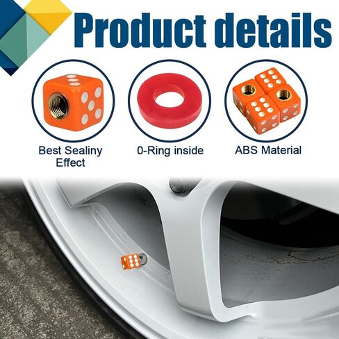 4PCS Dice Style Car Wheel Tire Valve Caps, Car Tire Valve Stem Caps, Universal Copper Core Dustproof Tire Valve Stem Covers for Cars, SUV, Trucks, Bikes, Motorcycles, Bicycles (Orange) in Saudi Arabia