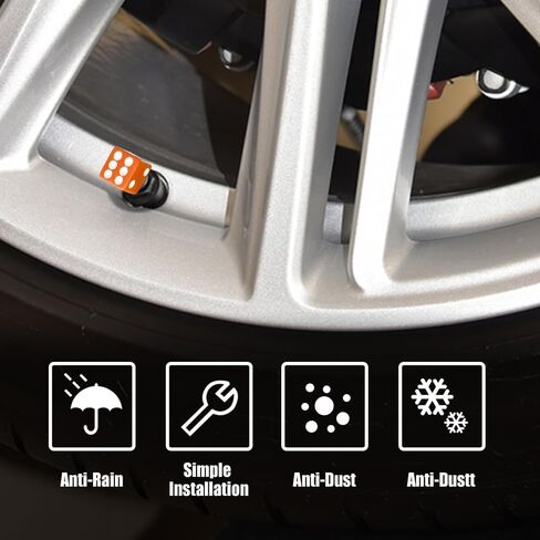 4PCS Dice Style Car Wheel Tire Valve Caps, Car Tire Valve Stem Caps, Universal Copper Core Dustproof Tire Valve Stem Covers for Cars, SUV, Trucks, Bikes, Motorcycles, Bicycles (Orange) in Saudi Arabia
