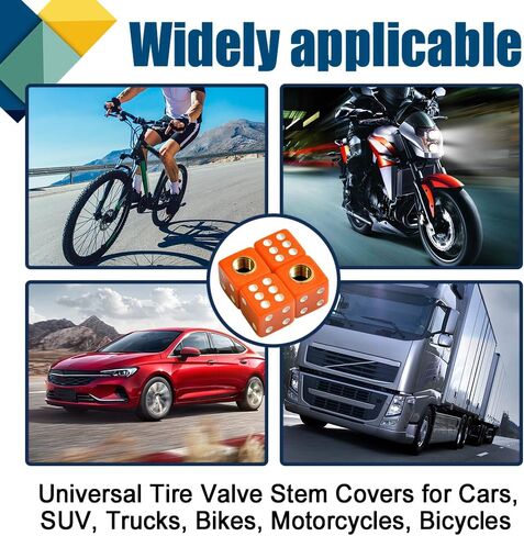 4PCS Dice Style Car Wheel Tire Valve Caps, Car Tire Valve Stem Caps, Universal Copper Core Dustproof Tire Valve Stem Covers for Cars, SUV, Trucks, Bikes, Motorcycles, Bicycles (Orange) in Saudi Arabia