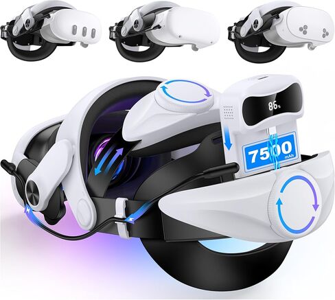 Head Strap for Quest 3/3S & Quest 2 with 15000 mAh Battery, Comfor VR Accessory with 2 Adjustable Knobs to Adjust for Head Fit, Elite Strap with Battery & Charging Station for Extended 7H of Playtime in Saudi Arabia