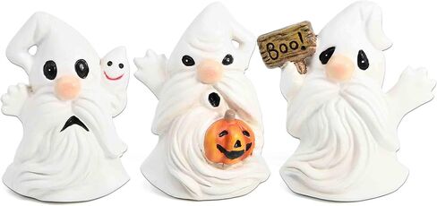 Gift Boutique Halloween Ghost Gnome Figurines Set of 3 – Resin Boo Gnomes with Pumpkin and Ghost, Cute Tabletop Halloween Decoration in Saudi Arabia
