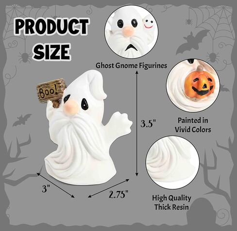 Gift Boutique Halloween Ghost Gnome Figurines Set of 3 – Resin Boo Gnomes with Pumpkin and Ghost, Cute Tabletop Halloween Decoration in Saudi Arabia