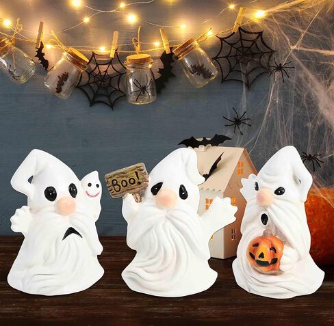Gift Boutique Halloween Ghost Gnome Figurines Set of 3 – Resin Boo Gnomes with Pumpkin and Ghost, Cute Tabletop Halloween Decoration in Saudi Arabia