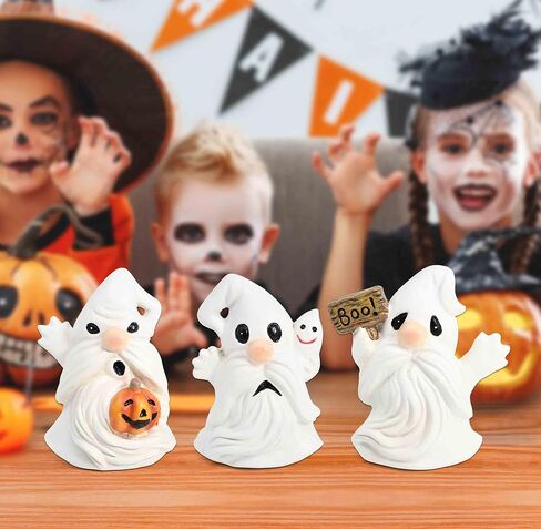 Gift Boutique Halloween Ghost Gnome Figurines Set of 3 – Resin Boo Gnomes with Pumpkin and Ghost, Cute Tabletop Halloween Decoration in Saudi Arabia