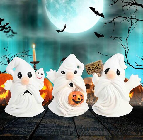 Gift Boutique Halloween Ghost Gnome Figurines Set of 3 – Resin Boo Gnomes with Pumpkin and Ghost, Cute Tabletop Halloween Decoration in Saudi Arabia