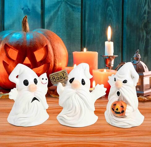 Gift Boutique Halloween Ghost Gnome Figurines Set of 3 – Resin Boo Gnomes with Pumpkin and Ghost, Cute Tabletop Halloween Decoration in Saudi Arabia