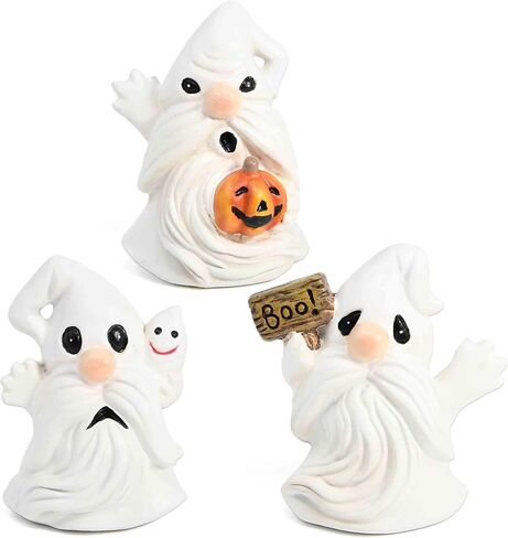 Gift Boutique Halloween Ghost Gnome Figurines Set of 3 – Resin Boo Gnomes with Pumpkin and Ghost, Cute Tabletop Halloween Decoration in Saudi Arabia