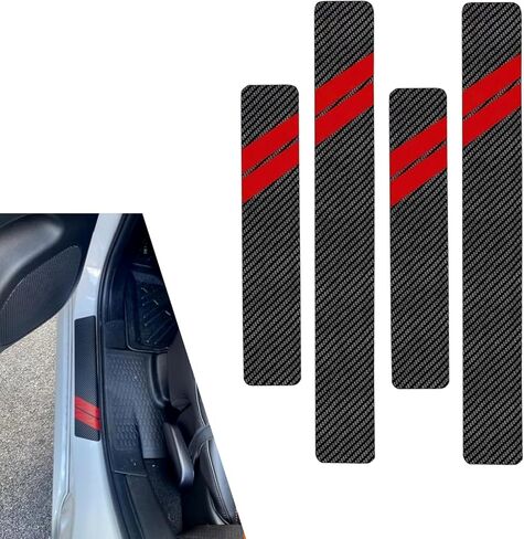 SLIMI 4 PCS Door Sill Protector Stickers, Carbon Fiber Anti-trampling Door Sill Protector, Self-Adhesive Welcome Pedal Entry Guard Decoration, Universal for Most Cars, Trucks, SUVs (Red) in Kuwait