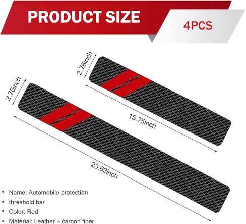 SLIMI 4 PCS Door Sill Protector Stickers, Carbon Fiber Anti-trampling Door Sill Protector, Self-Adhesive Welcome Pedal Entry Guard Decoration, Universal for Most Cars, Trucks, SUVs (Red) in Kuwait