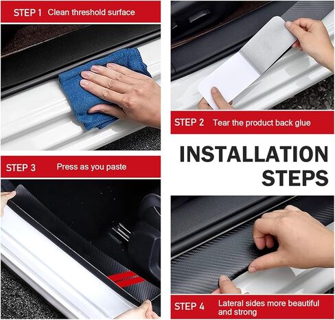 SLIMI 4 PCS Door Sill Protector Stickers, Carbon Fiber Anti-trampling Door Sill Protector, Self-Adhesive Welcome Pedal Entry Guard Decoration, Universal for Most Cars, Trucks, SUVs (Red) in Kuwait