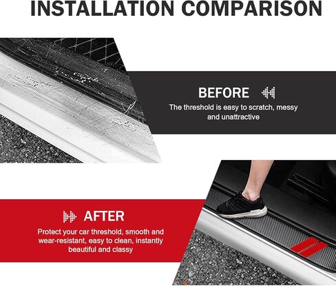 SLIMI 4 PCS Door Sill Protector Stickers, Carbon Fiber Anti-trampling Door Sill Protector, Self-Adhesive Welcome Pedal Entry Guard Decoration, Universal for Most Cars, Trucks, SUVs (Red) in Kuwait