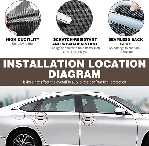 8 PCS Car Door Door Bowl Handle Sticker, Anti-Scratch Wear-Resistant Carbon Fiber Pattern Paint Protection Sticker, Modification Replacement Accessory, Suitable for Most Cars (Black) in Saudi Arabia