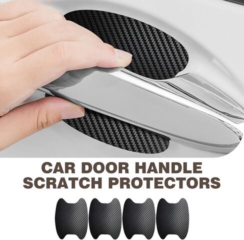 8 PCS Car Door Door Bowl Handle Sticker, Anti-Scratch Wear-Resistant Carbon Fiber Pattern Paint Protection Sticker, Modification Replacement Accessory, Suitable for Most Cars (Black) in Saudi Arabia