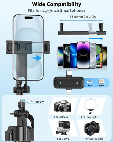 Vlogging Kit for iPhone/Android, 63"Auto Face Tracking Tripod for iPhone with Light, Wireless Microphones, Scrolling Remote Control for TikTok, Content Creator Kit for YouTube Starter in Kuwait