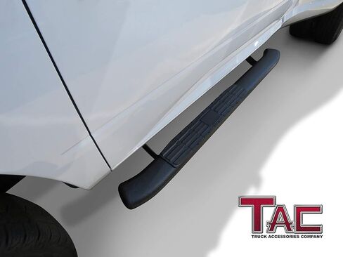 TAC Side Step Fit 2009-2018 رام 1500 | 2019-2023 رام 1500 كلاسيك | 2010-2024 رام 2500/3500/4500/5500 شاحنة بيك اب بكابينة عادية 4.25 بوصة نسيج بيضاوي منحني قضبان نيرف سوداء قضبان خطوة 2 قطعة in Saudi Arabia
