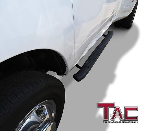 TAC Side Step Fit 2009-2018 رام 1500 | 2019-2023 رام 1500 كلاسيك | 2010-2024 رام 2500/3500/4500/5500 شاحنة بيك اب بكابينة عادية 4.25 بوصة نسيج بيضاوي منحني قضبان نيرف سوداء قضبان خطوة 2 قطعة in Saudi Arabia