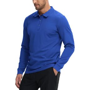 MIER Long Sleeve Polo Shirts for Men Cotton Golf Tennis Collared Shirt Regular Fit for Casual Work Uniform 3 Buttons in Kuwait